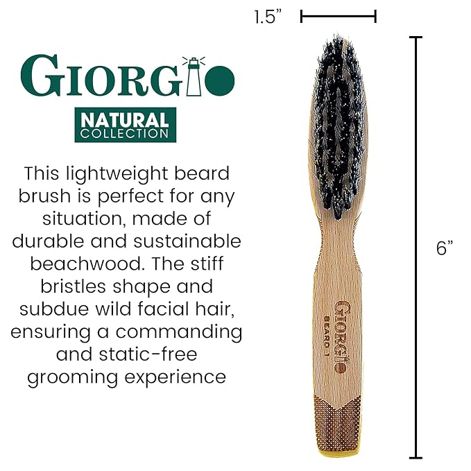 Giorgio G87 Gentleman's Tokyo Folding Pocket Comb, Flexible Men's Hair, Beard and Mustache Pocket Comb. Hand-Made of quality Durable Cellulose Acetate + GBRD1 6 Inch Beard and Mustache Brush