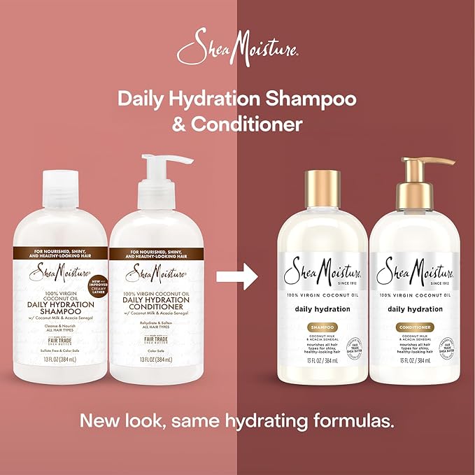 SheaMoisture Shampoo & Conditioner Set, Daily Hydration with Pure Coconut Oil – New Look, Improved Creamy Lather, Cruelty-Free, 13 Oz Ea