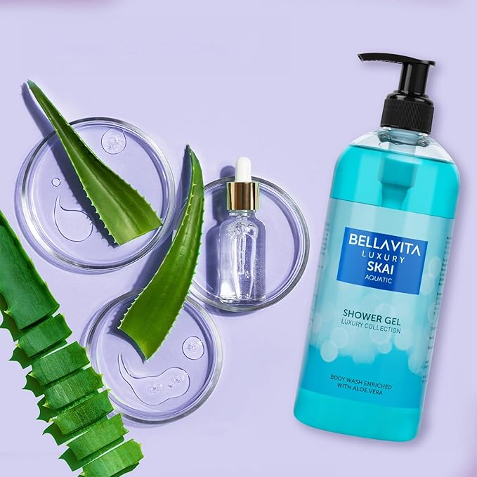 Bella Vita Luxury Skai Aquatic Body Wash Shower Gel for Men and Women | 500ml | Unisex Bodywash with Aloe Vera Extract | Deep Cleansing, Hydrating, Moisturising | Suitable for All Skin Types