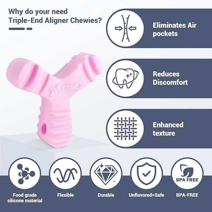 Chewies for Invisalign Aligners, Orthodontic Aligner Chewies Durable Aligner and Retainer Tray Seaters Medical Grade Silicone (Pack of 2) (Pink)