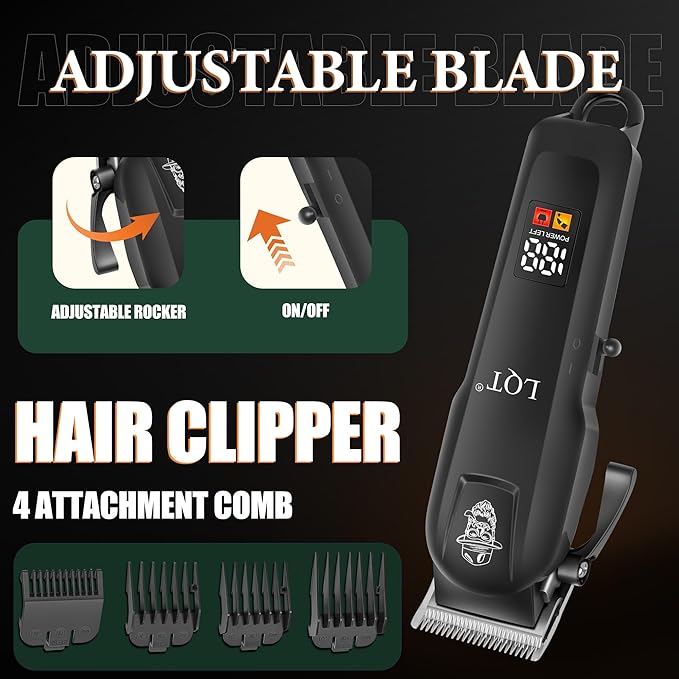 Hair Clippers for Men with LED Power Display, 3-Piece Professional Grooming Kit Includes Hair Clipper, Foil Shaver & Nose Trimmer, Complete Cordless Set for Home Barber Use