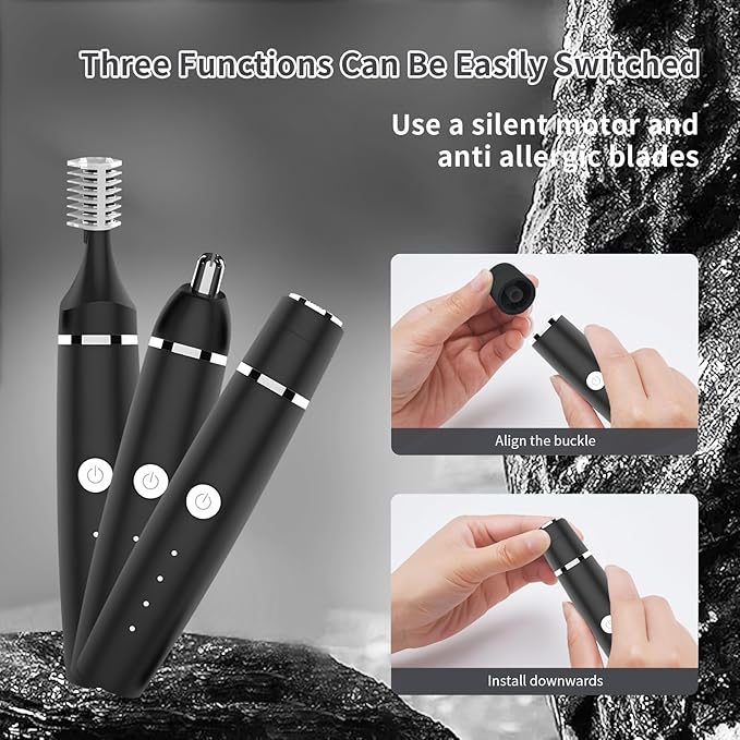 Nose Hair Trimmer for Men and Women, Eyebrow Trimmer, Electric Shaver Razor 3 in 1, Portable, Waterproof and Rechargeable for Ears, Face, Legs (Black)