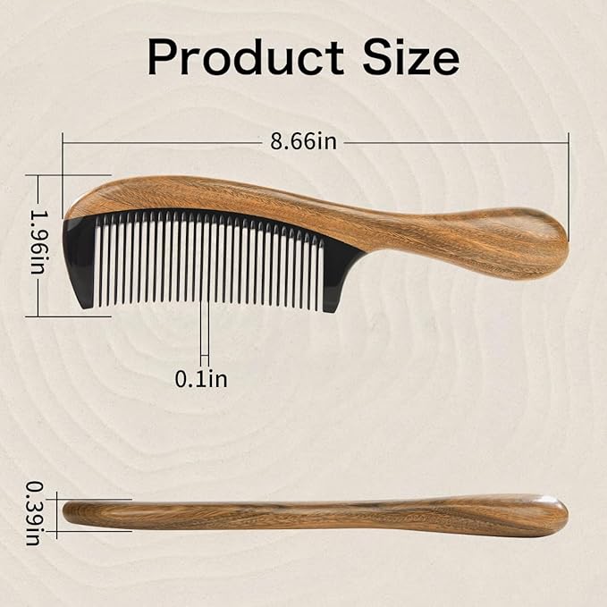 Onedor Handmade Buffalo Horn and Sandalwood Hair Combs - Anti-Static Natural Scent Wooden Detangler (Fine Tooth)