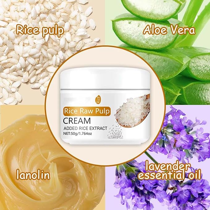 Rice Cream for Face, Rice Raw Pulp Essence Face Cream Anti Aging Face Moisturizer Face Cream Daily Skincare Moisturizing Soothe Dryness Anti-wrinkle Lightweight Facial Cream for Women & Men