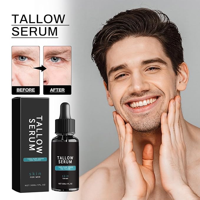 Tallow Skin Care for Men - Wrinkle Defense Tallow Balm, Tallow Face Moisturizer, Natural Tallow Men's Face Wash, Beef Tallow for Skin Face Moisturizer, Anti-Wrinkle Night Serum (1 Set)
