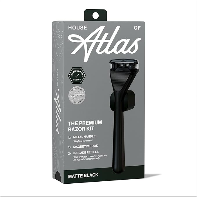 Premium Razor for Men, Handle + 2 Razor Blade Refills + Magnetic Shower Hook, Precision Trim Edge (Matte Black)