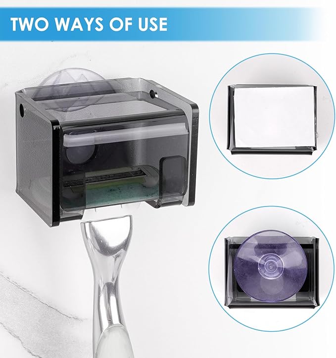 2 Pack Acrylic Razor Holder with Cover for Shower, Wall Mounted Razor Shaver Organizer with Suction Cup, Razor Hanger Rack Compatible with Gillette Fusion 5 Proglide, Mach 3 Classic (Gray Clear)