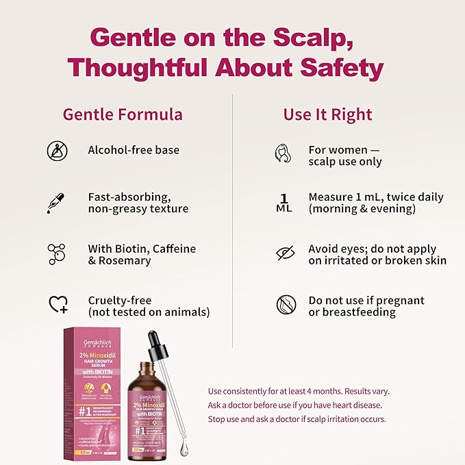 Minoxidil for Women Hair Growth with Biotin, 100ML Topical Minoxidil Serum with Rosemary for Hair Regrowth Treatments, Non-Greasy, Helps Prevent Hair Thinning & Hair Loss Solution