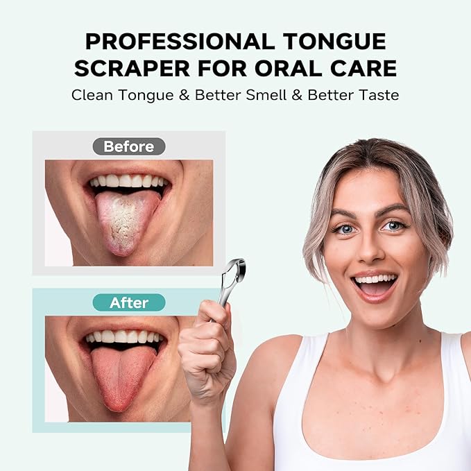 RONAVO Tongue Scraper Tongue Cleaner (New Series) Tongue Scraper for Adults Portable Storage Tongue Coating Removal Bad Breath Care Metal Tongue Scraper with Green Carrying Case