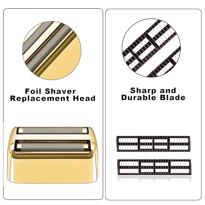 Replacment Foil and Cutter for Babyliss Pro MetalFX Double Foil Shavers Head，2 Count,Gold