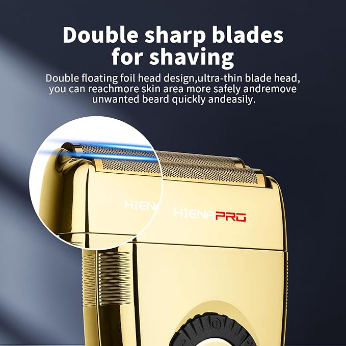HIENA PRO Reciprocating Foil Shaver for Men, Professional Bald Precision Trimmer and Beard Trimmer, Electric Foil Shaver with USB Charging, Grooming Tools, Gifts for Men(Gold)