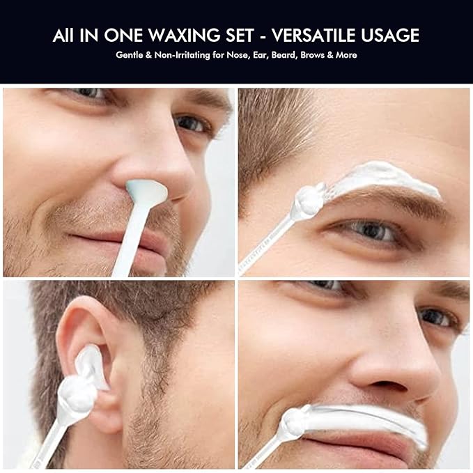 Nose Waxing Kit for Women & Men - Mini Portable Wax Warmer for Nose/Ear/Eyebrow/Beard/Lip Fuzz Hair Removal with 50g Hard Wax Beans, 10 Applicators & 5 Nose Hair Sticks &1 Silicone Pot - 5V USB