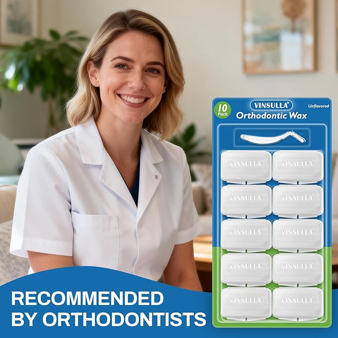 VINSULLA Orthodontic Wax for Braces - 500 Precut Dental Wax Dots Braces Wax Strips,Safe for Kids & Adults,Wax for Dental Brackets & Aligners 10Pack