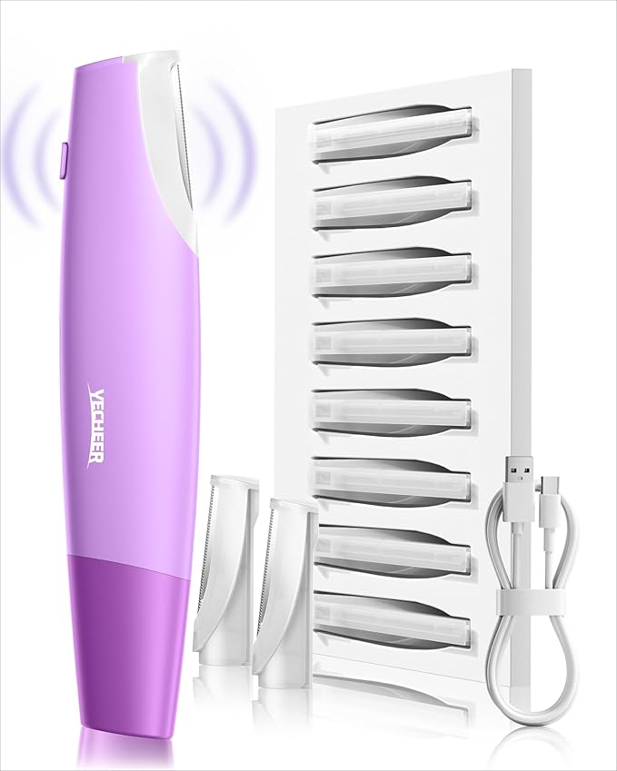 Dermaplane Razor for Women Face, Sonic Dermaplaning Tool for Smooth & Flawless Skin, Dead Skin & Peach Fuzz Gentle Remover, Electric Facial Hair Removal with LED Light&8 Refill Blades, Purple