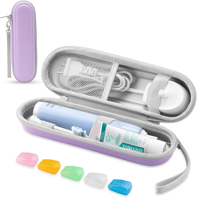 Toothbrush Travel Case for Oral B/Oral-B Pro 1000 1500 5000 7000 & Philips Sonicare 4100 1100 5300 5100 6100/iO Electric Toothbrush, Hard Protective Storage Bag (Light purple case with toothbrush cap)