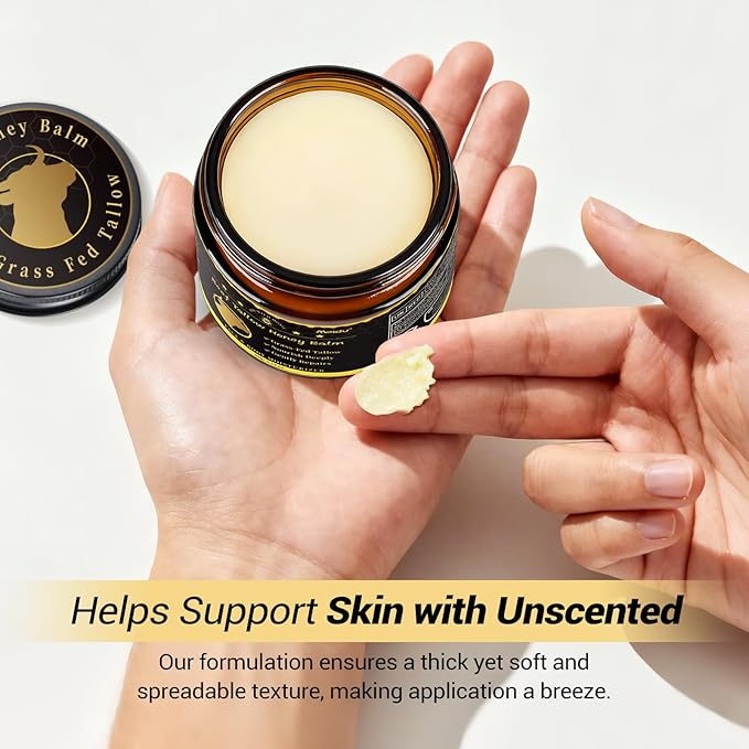 IIIMEIDU Tallow and Honey Balm, Beef Tallow for Skin, Tallow Face Moisturizer with 100% Organic Grass-Fed Beef Tallow & Raw Wild Honey, Natural Formula for Face & Body for Men Women