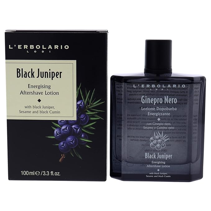 L'Erbolario Energizing After Shave Lotion - Hydrating Aftershave for Men for Soothed Face and Neck - Woody Post Shave Cream - Black Juniper - 3.3 oz