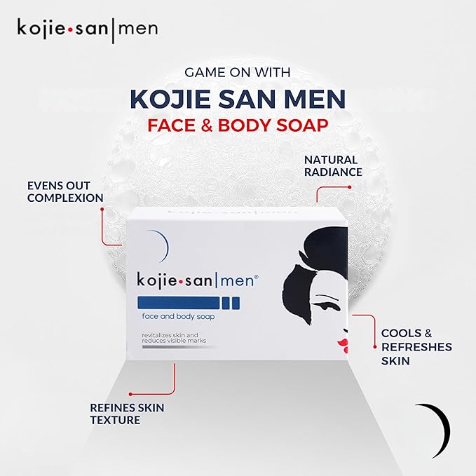 Kojie San Men Face and Body Soap – 135g | Deep Cleansing Bar for Smooth, Fresh, and Hydrated Skin | Sulfate-Free and Paraben-Free