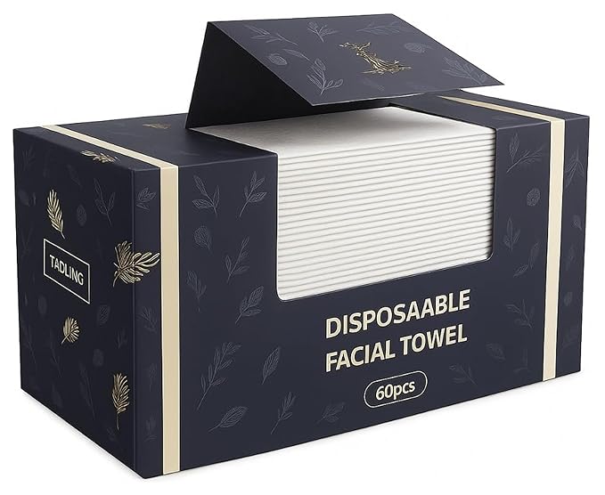 Disposable Facial Towels – Ultra Soft Biodegradable Dry Face Wipes for Sensitive Skin, Lint-Free Cleansing & Makeup Removal Towels for Daily Skincare Routine, 60 Count