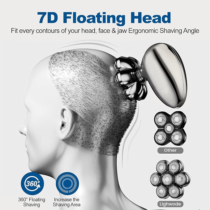 Head Shavers for Bald Men, 5-in-1 Electric Shaver, 7D Rotary Shaver, Wet/Dry Shaver, LED Display, Rechargeable Shaving Grooming Set, Suitable for Head and Face Shavers, IPX6 Waterproof