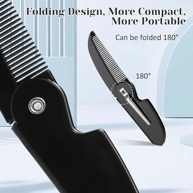 4 Pcs Folding Mustache Comb Portable Beard Comb Fine Teeth Beard Brush Plastic Mustache Brush Moustache Comb Small Pocket Comb for Men Mustache Hair Care Styling Grooming