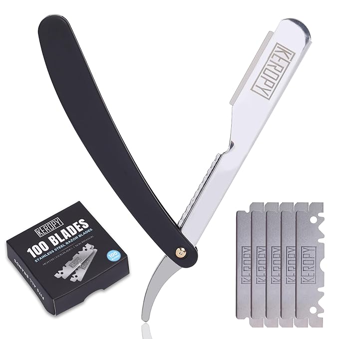Professional Barber Straight Razor for Men, Single Blade Straight Edge Razor for Close Shaving and Beard Shaping, Shavette Kit with 100 Blades - Ultimate Men's Grooming & Shaving Gift Set