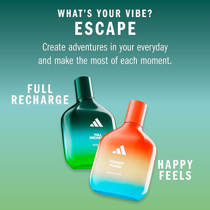 Adidas Vibes Full Recharge Eau de Parfum 1.6 fl oz (Pack of 1), Notes of Fougere, Cedar, and Sage, Unisex Fragrance, Long Lasting, Sporty Fragrance, Travel Size