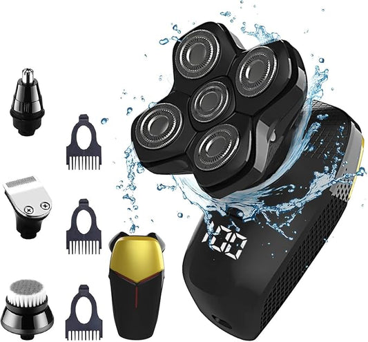 Revolutionary Upgrade Bald Men's 4-in-1 Electric Head Shavers Cordless Comfortable IPX7 Waterproof m Wet/Dry Use Equipped with Clippers, Trimmers & Cleansing Rechargeable for Smooth Shave