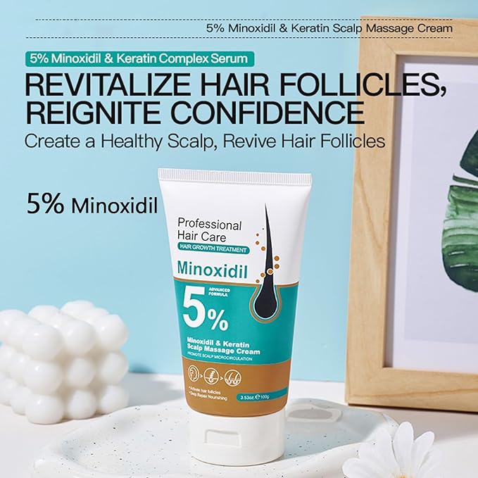 5% Minoxidil Scalp Massage Cream, Minoxidil Scalp Moisturizer for Women and Men Hair Growth with Keratin and Ginger Root Extract for Hair Regrowth Treatments Extra Strength Hair Loss Solution