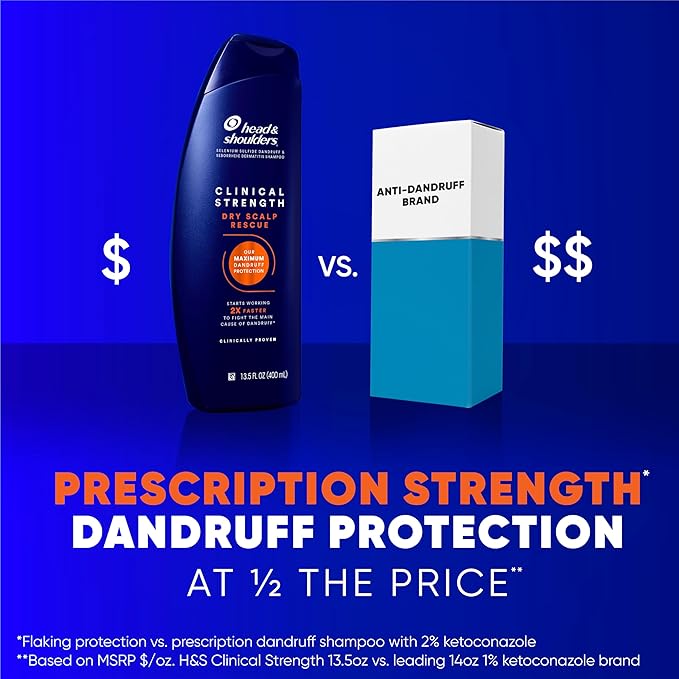 Head & Shoulders Anti-Dandruff Shampoo,Clinical Strength Dry Scalp Rescue,1% Selenium Sulfide,Seborrheic Dermatitis Relief,Dry Scalp,13.5 fl oz + Conditioner,9.1oz,(Pack of 4)
