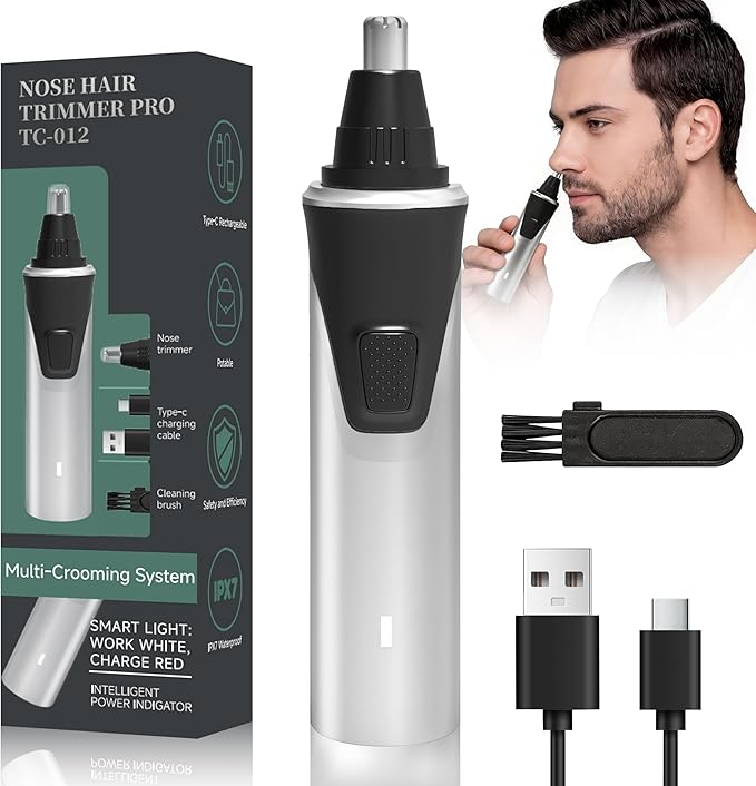 Electric Nose Hair Trimmer for Men, 2026 Professional 2 in 1 Painless Rechargeable Nose and Ear Hair Clipper, IPX7 Waterproof, Type-C Fast Charging, 6-Month Battery Life,Nose Hair kit(Gray)