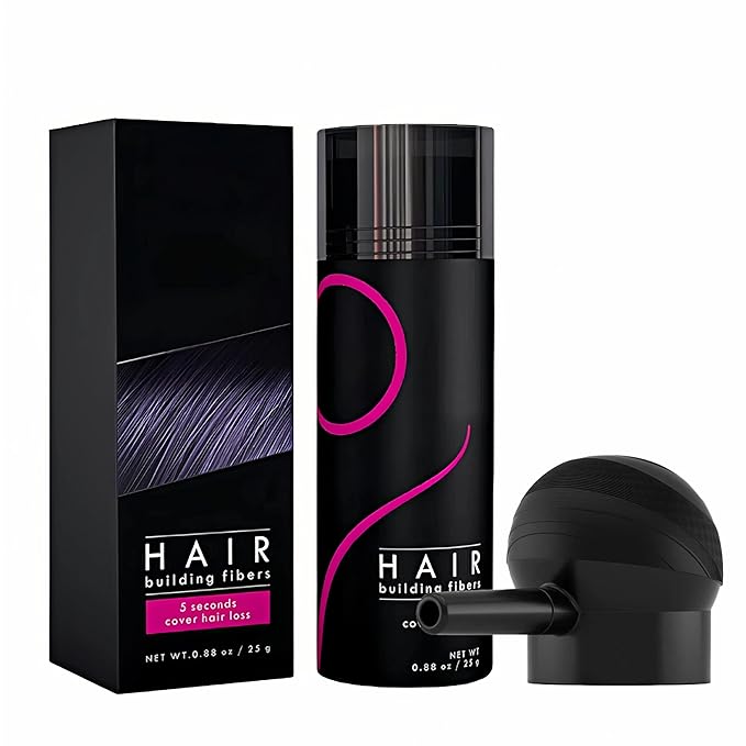 gowwim Hair Fibers with Spray Applicator 2-in-1 Kit for Thinning & Loss Hair, Naturally Enhancements Thickening Spray Fibers Waterproof Long-Lasting Gray & Bald Spot Cover up for Women & Men