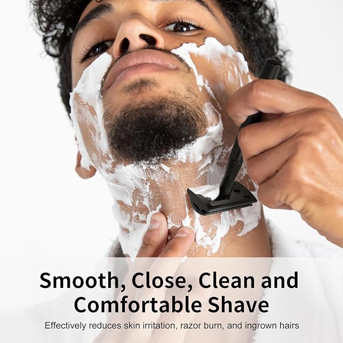 Safety Razor, Single Blade Razors for Men, Reusable Metal Razor, with 10 Double Edge Blades, Smooth Close Gentle Shave, Plastic Free, Matte Black