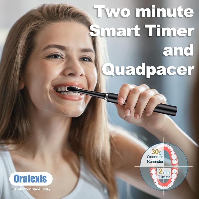 Electric Toothbrush for Adults and Kids, with 8 Brush Heads and Tongue Scraper, 2 Minute Smart Timer, One Fast Charge Last 120 Days, 40000 VPM Deep Clean, Sonic Travel Toothbrush - Black
