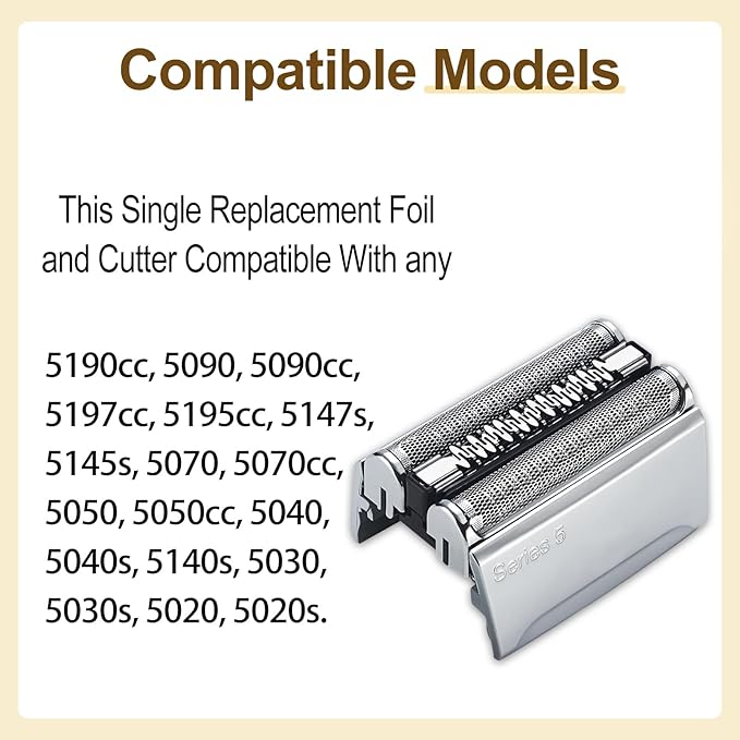 52S - Series 5 Electric Shaver Replacement Head be Suitable for S5 Sport Replacement Head 52S Foil for All Series 5 Shavers 5090/5190cc, 5040/5140s, 5030s, 5147s