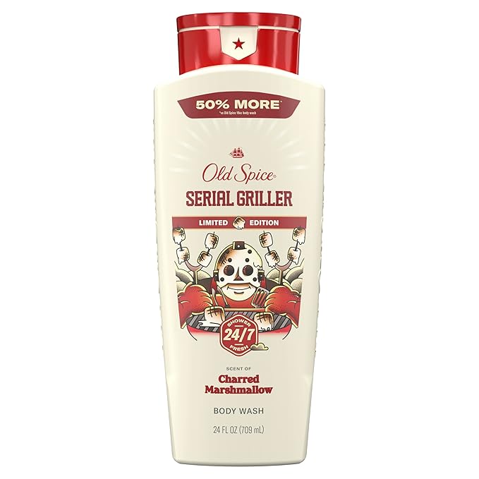 Old Spice Body Wash for Men, Summerdudes, 24/7 Shower Fresh with Daily Use, Long Lasting Scent, Cleanse & Refresh Skin, VIP Festival Experience, Serial Griller with Charred Marshmallow Scent, 24 oz
