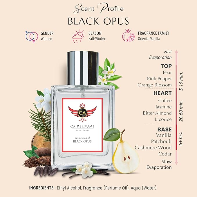 CA Perfume Impression of Black Opus for Women Amber Vanilla Fragrance Long Lasting Perfumes for Women Eau De Parfum 1.7 Fl Oz 50ml