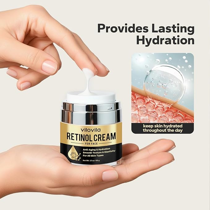 Retinol Cream For Face (1.7 Oz), Retinoids For Facial, Anti Aging Face Cream with Retinol & Hyaluronic Acid, Day & Night Facial Moisturizer for Women & Men, Hydrating Creams for Fine Lines
