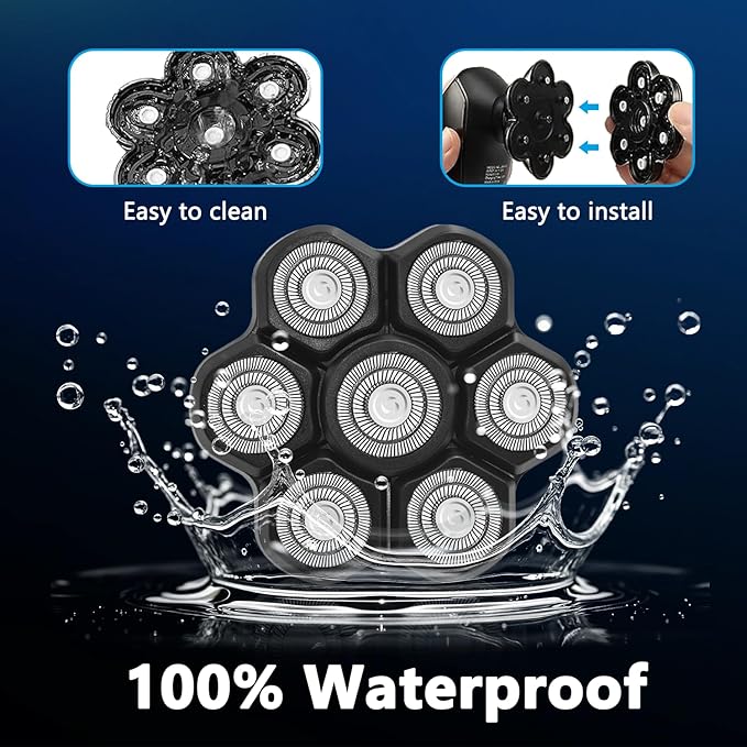 Magnetic 7D Head Shaver Replacement for Bald Men, Universal 7 Blades Floating Head for Electric Rotary Shaver, Razor Head with Brush Accessories