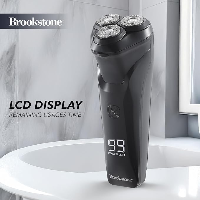Brookstone - 3-Head Flex Rotary Shaver, Precise Shaving with Pivoting Heads & Rechargeable Battery for a Smooth Finish (Black)