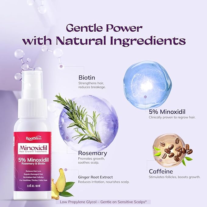 Women's 5% Minoxidil Spray for Hair Growth: RootStim Extra Strength Minoxidil with Rosemary & Biotin for Thinning Hair Regrowth and Fuller Hair - 2 Fl Oz