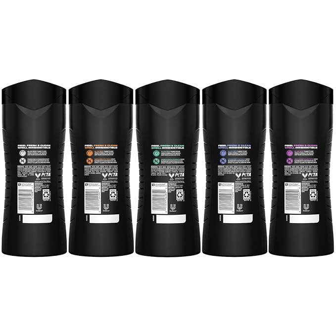 AXE Men's 3-in-1 Face, Body Wash & Shampoo Variety 5-Pack (Apollo, Dark Temptation, Black, Excite, Phoenix) 12 Hour Invigorating Scents, 16 Fl Oz Each