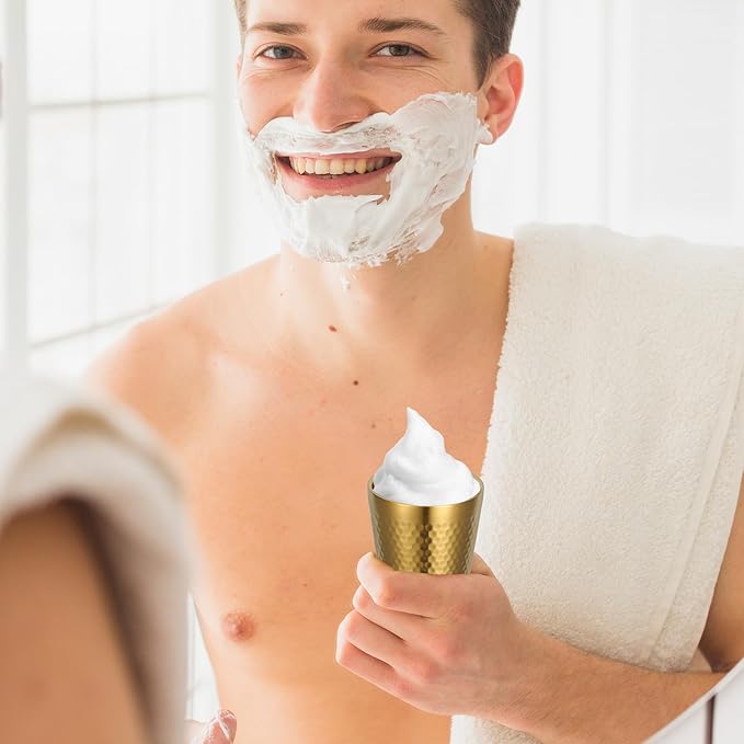 TEHAUX Stainless Steel Shaving Bowl 175ml Men Shaving Soap Bowl Hammer Texture Sturdy Shave Mug for Household Grooming