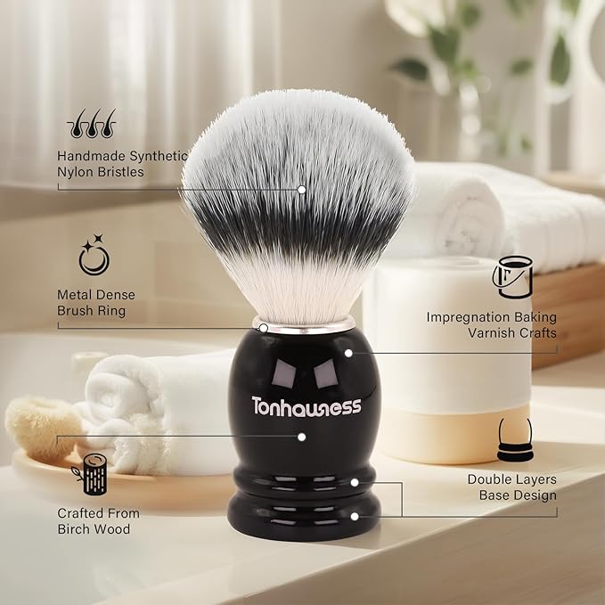 Shaving Brush Kit for Men, 4 in 1 Shaving Brushes Set Includes Nylon Bristle Shave Brush, Shaving Bowl & Stand and Shaving Soap Kit for Men’s Shave Gift