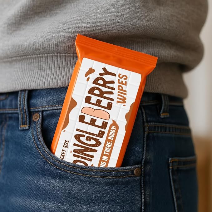 Dingleberry Wipes Pocket Size Novelty Moist Towelettes for Teen Boys Mens Stocking Stuffers Funny Poop Humor Gifts Present Unscented