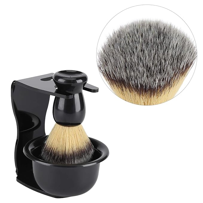 Shaving Brush and Bowl Kit for Men, 3 in 1 Shaving Brush Set,3 PCS Professional Men Shaving Brush Stand Holder Bowl Set for Men Barber Shave Kit