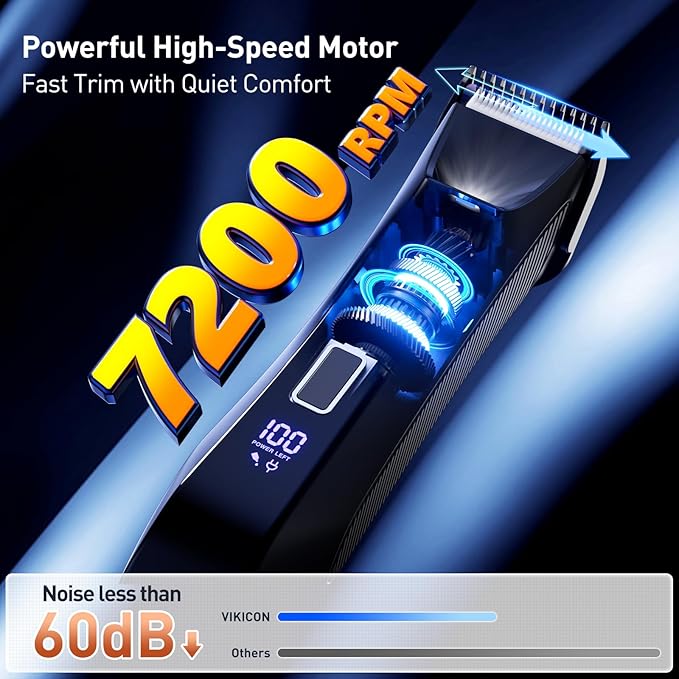 VIKICON 2-in-1 Manscape Trimmer & Shavers for Men: No-Nick Full Body Electric Razor for Pubic, Balls, Back Hair w/Dual-Head Trimmer & Foil Blades - Waterproof Groomer Kit w/Light, Travel Lock & Pouch