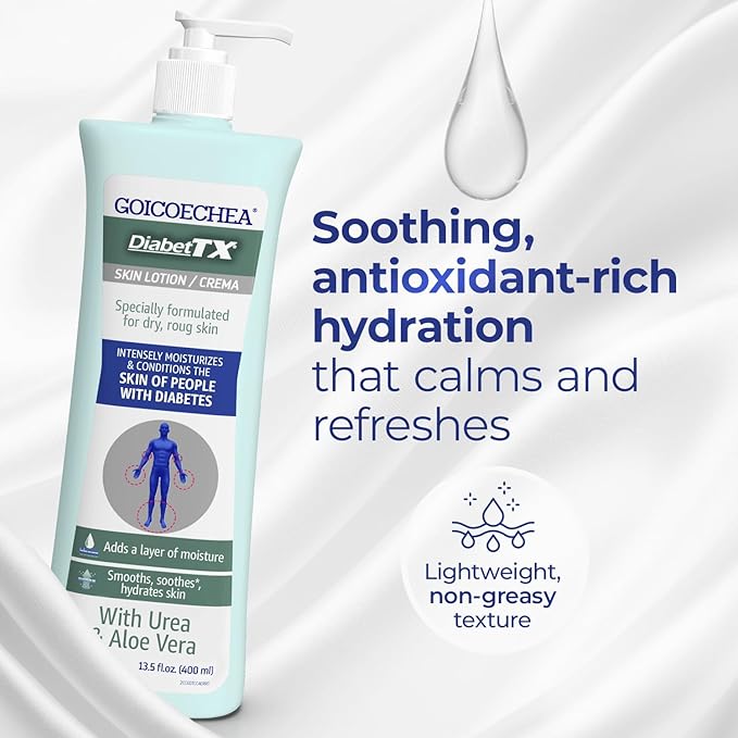 Goicoechea Diabet TX Diabetic Lotion with Urea for Dry Skin | Soothing Hydrating Cream with Aloe, Oatmeal & Vitamin E for Hands, Elbows, Feet & Body | Extra Dry Skin Support, 13.5 Oz | 3-Pack