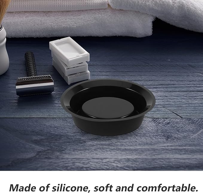 Silicone Shaving Soap Bowl with Beard Brush, Portable Black Shave Mug Dish for Travel and Home Use, Reusable Rubber Shave Cream Cup for Men