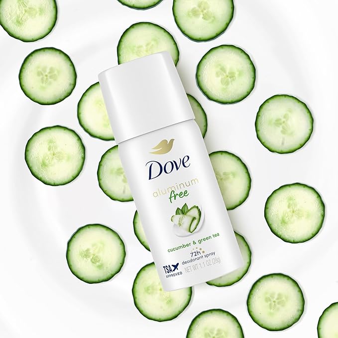 Dove Aluminum-Free Deodorant, Travel-Size Spray 6-Pack – Cucumber & Green Tea, 1.1 Oz Ea